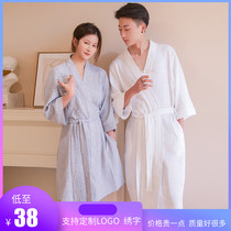 Spring and autumn long absorbent nightgown pure cotton mens bathrobe Beauty salon short bathrobe Womens summer thin couple pajamas