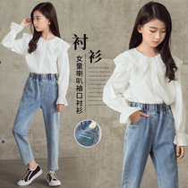 Childrens shirt girl 2022 new spring autumn season big boy foreign air spring with long sleeves turns white shirt student 