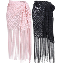 New 2019 Fashion Black Tassel Dress Sexy Lace Skirt Beach Hollow Sunscreen Dress