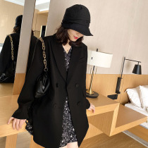 Black Small Suit Jacket Woman 2022 Chunqiu New Korean version vintage Leisure loose Outline Western Suit Jacket