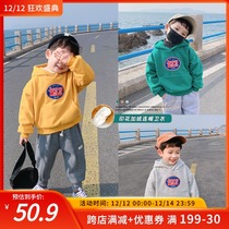Sugar fondhouse children Winter boy plus velvet hooded sweater 2021 New style autumn and winter baby top