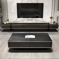Light luxury black and white rock panel TV cabinet coffee table combination modern simple living room 2021 new minimalist side cabinet