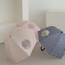 Milky garden Korean long handle umbrella photography props transparent retro plaid children's umbrella