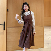  Austronesian style large size womens clothing early autumn 2021 new fat sister mm plaid shirt strap dress two-piece suit