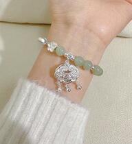 Safe lock half bracelet half chain and field jade foot silver 999 bracelet woman long life lock bracelet 520 Seven New Years Eve gift