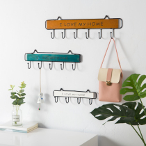 Solid wood creative wrought iron coat hook door key restaurant porch kitchen wall decoration hook hole-free row hook