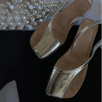 Earthly Jedi small crowdfunding ~ ~ upper foot handsome and cool retro square head flat-bottomed sandals