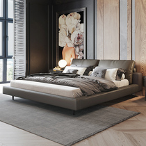 Italian leather bed Modern minimalist master bedroom 1 5 meters 1 8 meters minimalist double bed High-end size apartment light luxury bed