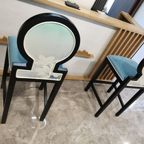 New Chinese bar chair bar solid wood chair bar stool casual fabric restaurant dining chair Hotel Club light luxury