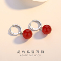 Lao Fengxiang You S925 sterling silver red agate earrings female Korean version of simple fashion anti-allergic ear buckle exquisite silver ear ornaments