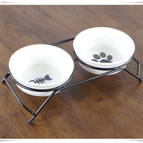 Pet table cartoon ceramic bowl double Bowl Bowl Bowl and wire rack detachable cat bowl dog bowl food bowl Basin