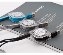 Fast charging flash three-wire one-in-one telescopic data cable car universal multi-function car mobile phone one drag three charging cable