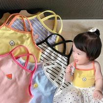 Female baby sling wear childrens cartoon top cotton base summer baby vest thin section wear T-shirt outside