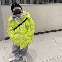 Boy hooded down jacket 2021 new disposable coat childrens letters Korean warm coat small children Winter