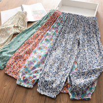 Girls floral cotton anti-mosquito pants summer new baby childrens dolls Girls cool cotton silk long pants
