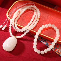 (Xiongjia) natural Hetian jade mutton White Jade ball old bead design 108 bracelet bracelet