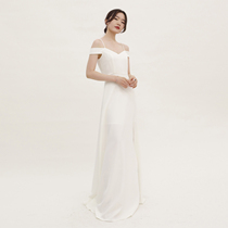 TAANSSHOP SHOULDER REPAIR HARNESS OPEN FORK LONG SKIRT Slim White Fairy Dress Dress Light Wedding Dress Light Wedding