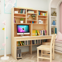 Desk bookshelf combination Small apartment Childrens home bedroom Student double solid wood computer desk bookcase one