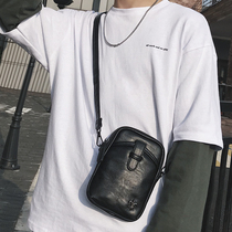 Tide brand fashion youth small bag outdoor sports riding leather satchel Korean leather mens shoulder bag mobile phone bag