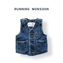 RYMS spring new products Army Japanese childrens clothing boy cowboy beetle blue girl wear vest