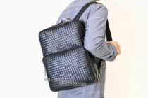 BV DIVANI woven leather mens backpack double zipper computer backpack large capacity casual travel bag