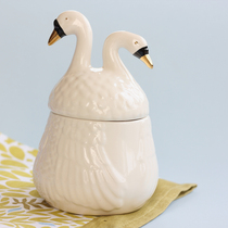 Export Swan shape ceramic storage jar Storage jar Cotton swab jar home ornaments