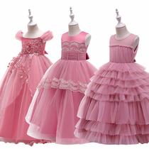 Foreign trade new childrens catwalk dress lace mesh gauze birthday princess dress piano performance dress wedding dress