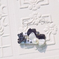 South Korea imported pet broken hair clip black bear black bear black black white bow Swaral Diamond Marzis Yorkshire