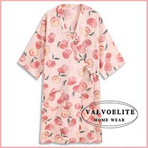 Valvoelite Japanese dressing gown cotton gauze Four Seasons universal peach kimono nightgown thin bathrobe pajamas