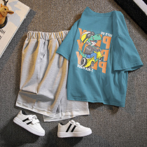 South Korean boy clothes boy summer clothing suit 2022 new summer boy foreign air Two sets of handsome children short sleeve tide