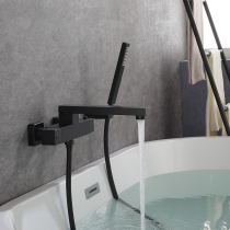Black all-copper cylinder side hanging wall type thermostatic bathtub extension faucet hot and cold mixing valve open fitting
