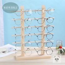 Hanging frame large props solid wood glasses shelf display rack placed thick wood simple two-layer ornaments double row