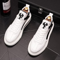  Casual white shoes mens autumn 2021 new Korean version of the trend wild leather thick-soled inner heightening high-top board shoes