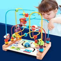 Monsoons baby taught early baby 6 months 1-2-3 years old big number around Pearl Puzzle Force Children Wooden Girl Toy