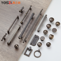 Pure copper handle American brass retro wardrobe Chinese door door imitation antique bronze cabinet full copper cabinet door light lavish drawer