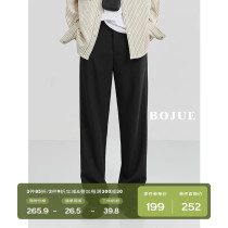 Advanced loose version of straight casual pants men 23 spring and autumn Han version crashing wide leg suit black long pants