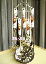 Korean imported porcelain handle stainless steel full set of kitchenware spatula colander soup spoon egg pumping shelf set