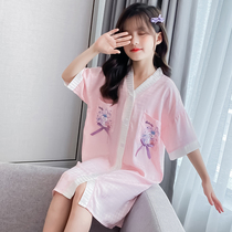 Uk next music childrens pajamas summer womens skirt ice silk in the eldest child Mordale short-sleeved girls nightdress