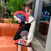 Girl 2022 New China Wind Autumn Clothing Country Tide Leave Two Dress Sweaters Big Boy Ancient Wind Long Sleeve Dresses Child Clothing
