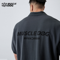 Muscle Dog Boom 100 hitch Fashion Letters Flipping Loose Training Fitness Sports Casual Short Sleeve Polo Jersey Man