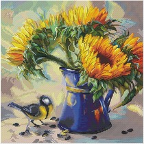 Cross-stitch Redrawn source file Sunflower with Bluebird