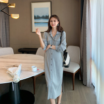 2021 spring and autumn pregnant womens long sleeve long-sleeved breastfeeding button dress