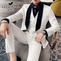  Rich bird suit suit male Korean version Ruffian handsome slim-fitting three-piece business casual small suit Groom wedding dress