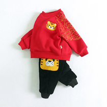 Baby sweater suit red plus velvet baby Chinese New Year clothing male children happy New Year Tiger clothing Tang suit female Chinese style