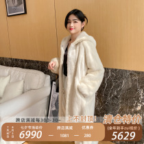 New imported Velvet Mink Leather Big Coat Woman with hat Hainen Thin Water Mink Fur Coats Grass Woman Long Past Knee Jacket