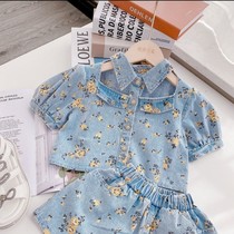 Girls summer suit net red Yangqi 2021 new childrens summer small and medium childrens clothing girls denim two-piece suit