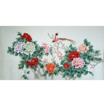 Chinese painting fine brushwork six feet fine brushwork peony ribbon decoration gift pure hand-painted flower and bird painting number 6076