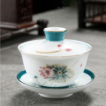 Sancai bowl tea bowl ceramic kung fu tea set set tea bowl tea bowl gongfu tea cover concave white porcelain