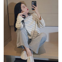 Cotton pajamas set womens spring and autumn new long sleeve two-piece set stripes Korean sweet can wear home clothes