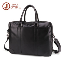 Briefcase men Business leather large capacity shoulder shoulder bag computer bag 15 6 inch position cowhide leather Hand bag Black